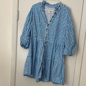 Printfresh Blue Gingham Tiered Button-Front Tunic